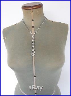 Art Deco Platinon Marked Vintage Clear Crystal Tie Necklace