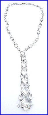 Art Deco Platinon Marked Vintage Clear Crystal Tie Necklace
