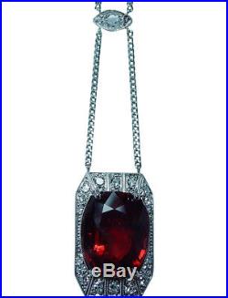 Art Deco Platinum 8.7ct Orange Tourmaline Miner Diamond Necklace Estate