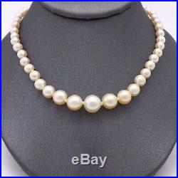 Art Deco Platinum Akoya Pearl AA Grade High Luster Graduated Diamond Necklace