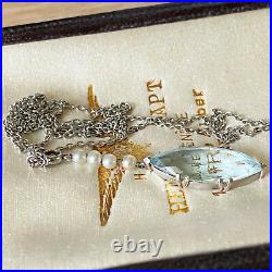 Art Deco Platinum, Aquamarine, Diamond & natural Pearl lavalier necklace, C1920
