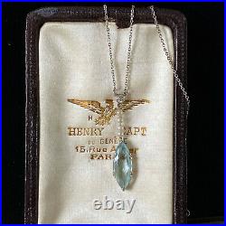 Art Deco Platinum, Aquamarine, Diamond & natural Pearl lavalier necklace, C1920