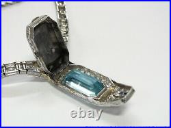 Art Deco Platinum Blue Topaz Sapphire Statement Necklace w 5ctw Fine Diamonds