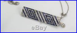 Art Deco Platinum Diamond Sapphire Geometric Brooch Pin Necklace Versital