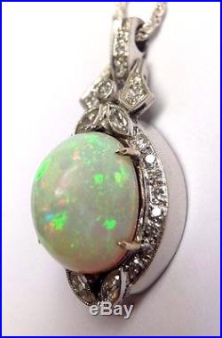 Art Deco Platinum Diamond and Opal Pendant for Necklace