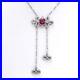 Art Deco Platinum Pink Sapphire Rose Cut Diamond Dangle Lariat Necklace