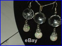 Art Deco Pools Of Light Rock Crystal Floating Opal Necklace Earrings Sterling