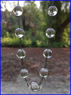 Art Deco Pools of Light Orbs Rock Quartz Sterling Germany Necklace Undrilled
