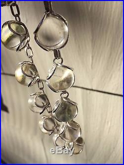 Art Deco Pools of Light Orbs Rock Quartz Sterling Necklace Undrilled + Ear Rings