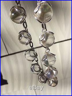 Art Deco Pools of Light Orbs Rock Quartz Sterling Necklace Undrilled + Ear Rings