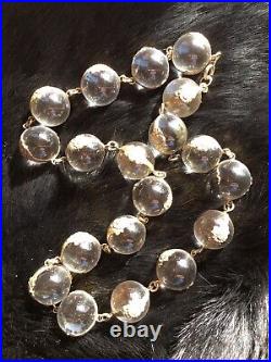 Art Deco Pools of Light Rock Crystal Flower Bezels Big 15mm Orbs 103g Necklace