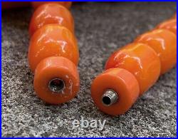 Art Deco Pumpkin Orange Marbled Necklace Chunky Plastic Barrel Beads Vintage