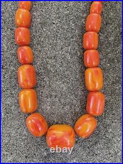 Art Deco Pumpkin Orange Marbled Necklace Chunky Plastic Barrel Beads Vintage
