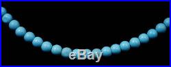 Art Deco Pure Blue Sleeping Beauty Clear Turquoise Round Beads Necklace 14k Gold