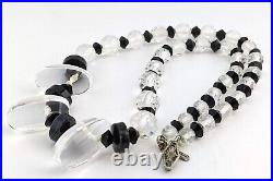 Art Deco Quartz Rock Crystal Necklace Faceted Graduated Beads w 3 Paddle Bead