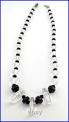 Art Deco Quartz Rock Crystal Necklace Faceted Graduated Beads w 3 Paddle Bead