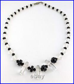 Art Deco Quartz Rock Crystal Necklace Faceted Graduated Beads w 3 Paddle Bead