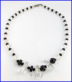 Art Deco Quartz Rock Crystal Necklace Faceted Graduated Beads w 3 Paddle Bead