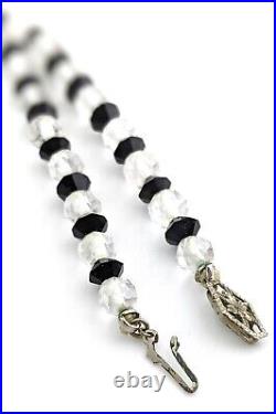 Art Deco Quartz Rock Crystal Necklace Faceted Graduated Beads w 3 Paddle Bead