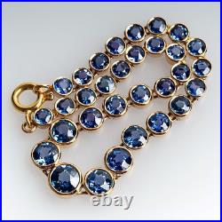 Art Deco Rare Blue Padparadscha Sapphire Necklace in 14K Yellow Gold Over with 20