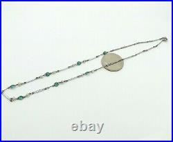 Art Deco Rare Platinon Enamel Green Crystal Seed Pearl Necklace 16 inch