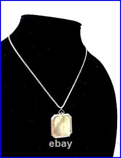 Art Deco Rare Square Locket Clean No Mono Sterling Silver Thicker Chain Necklace