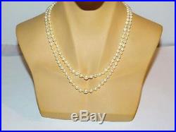 Art Deco Real Pearl Necklace 9ct White Gold Diamond Clasp Double Strand