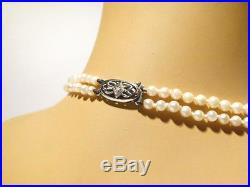 Art Deco Real Pearl Necklace 9ct White Gold Diamond Clasp Double Strand