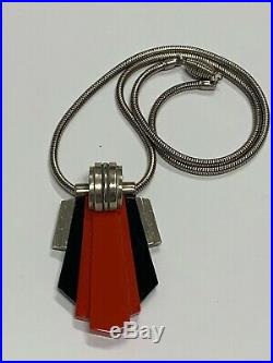 Art Deco Red Galalith And Chrome Jakob Bengel Necklace
