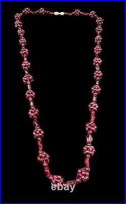 Art Deco Red Garnet Pyrope Necklace Cluster Beaded Berry Accents 26.5 Inches