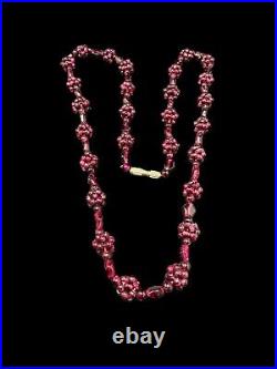 Art Deco Red Garnet Pyrope Necklace Cluster Beaded Berry Accents 26.5 Inches