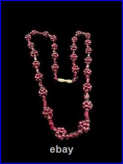 Art Deco Red Garnet Pyrope Necklace Cluster Beaded Berry Accents 26.5 Inches