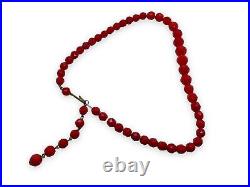 Art Deco Red Glass Necklace Czech Opaque Faceted Beads