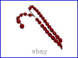 Art Deco Red Glass Necklace Czech Opaque Faceted Beads