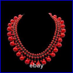 Art Deco Retro Red Glass Fringe Collar Bib Necklace