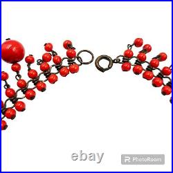 Art Deco Retro Red Glass Fringe Collar Bib Necklace