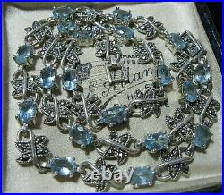 Art Deco Revival Sterling SILVER Marcasite Crystal Full Link NECKLACE 30g