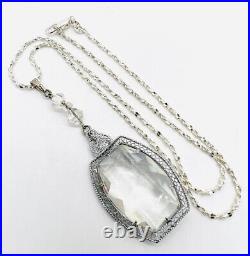 Art Deco Rhodium Plated Clear Faceted Glass Necklace Vintage Antique Jewelry