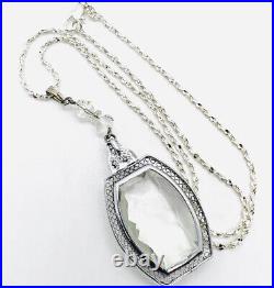 Art Deco Rhodium Plated Clear Faceted Glass Necklace Vintage Antique Jewelry