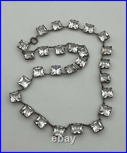 Art Deco Riviere Sterling Silver Paste Rhinestone Crystal Open Back Necklace
