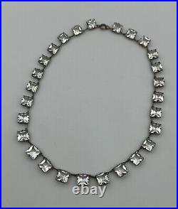 Art Deco Riviere Sterling Silver Paste Rhinestone Crystal Open Back Necklace