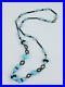 Art Deco Robin’s Egg Blue & Black Czech Glass Beaded Necklace Glass Links! 24
