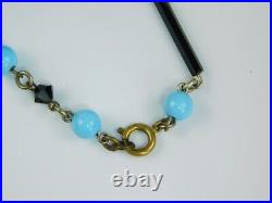Art Deco Robin's Egg Blue & Black Czech Glass Beaded Necklace Glass Links! 24