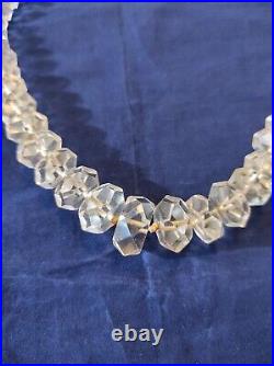 Art Deco Rock Crystal Quartz Faceted Hexagon Graduated Necklace 15 Sterling