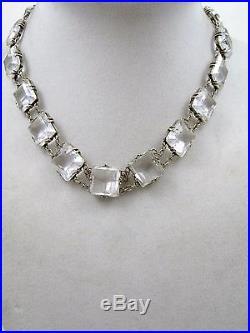 Art Deco Rock Crystal Sterling Necklace Choker Quartz 925 Silver Signed GS421