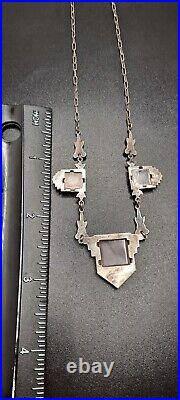 Art Deco Rose Crystal Sterling Silver. 925 Drop Necklace