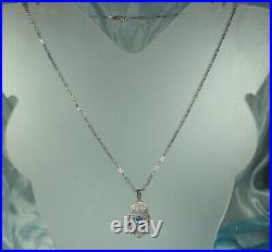 Art Deco STERLING FILIGREE Necklace 1930s Blue Crystal 18.5 Paperclip Chain EX