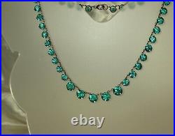 Art Deco STERLING RIVIERE Necklace 1930s AQUA Green Open Crystals 16.25 Choker