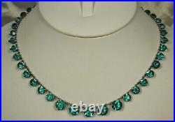 Art Deco STERLING RIVIERE Necklace 1930s AQUA Green Open Crystals 16.25 Choker