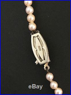 Art Deco Saltwater Cultured Akoya Pearl Necklace, Silver Pearl Clasp Lgth 18.5